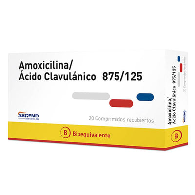 Amoxicilina/Ácido Clavulánico 875mg/125mg - 20 Comprimidos recubiertos - Farmacias Curie