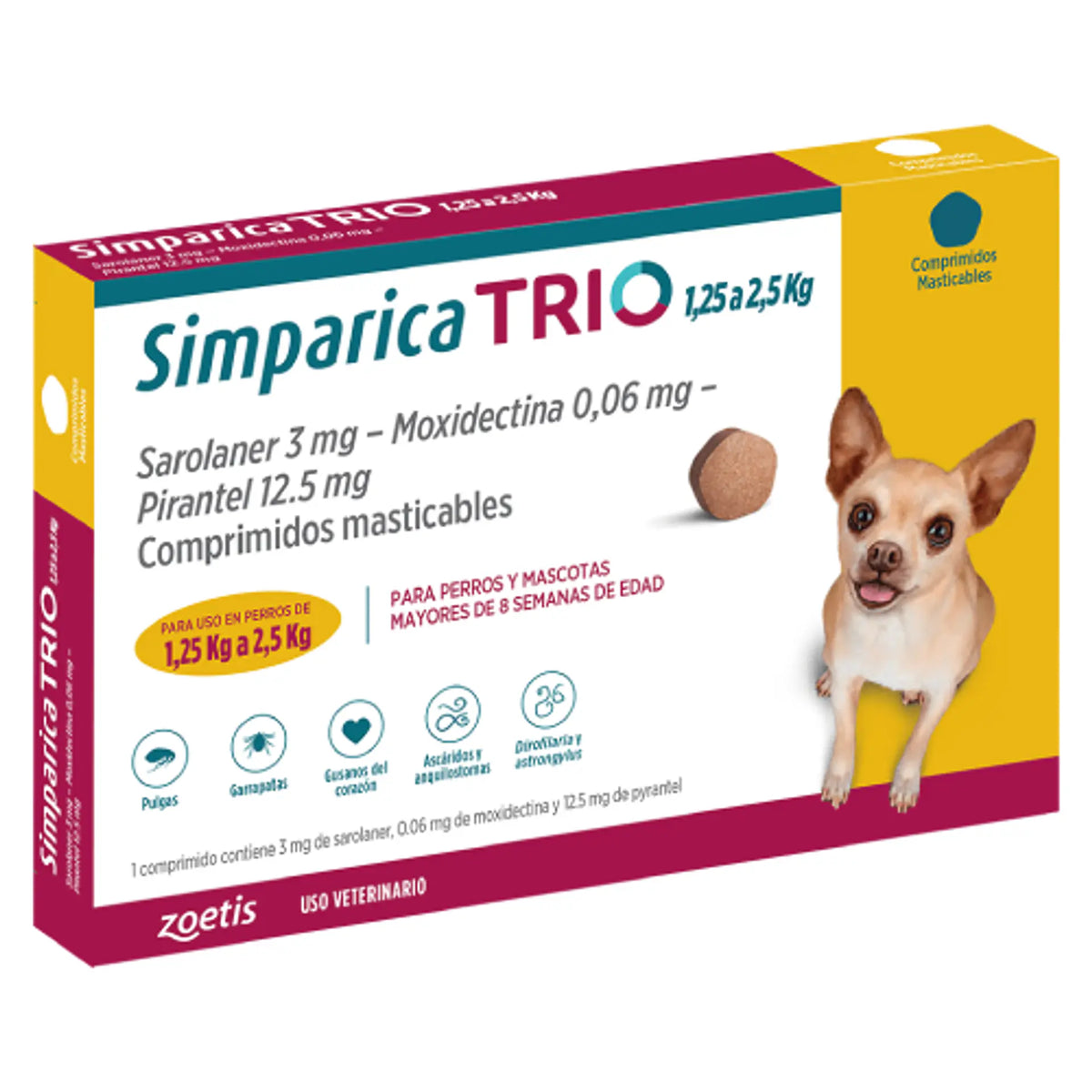 Simparica Trio 1,25-2,5Kg - 3 Comprimidos Masticables