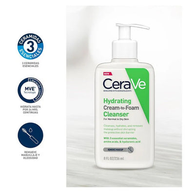Cerave Crema-Espuma Limpiador Hidratante - 236 mL - Farmacias Curie