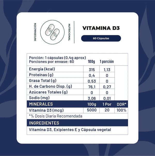 Vitamina D3 800UI - 60 Cápsulas - Farmacias Curie