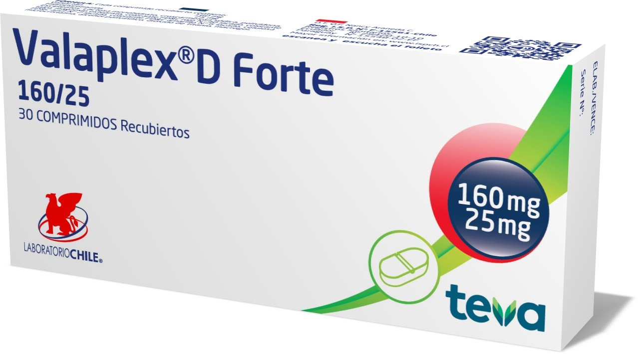 Valaplex D Forte Comprimidos Recubiertos 160/25 - Farmacias Curie