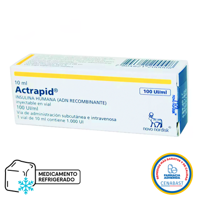 Actrapid 100UI/mL - 1 Vial de 10 mL - Medicamento Cenabast (Refrigerado) - Farmacias Curie