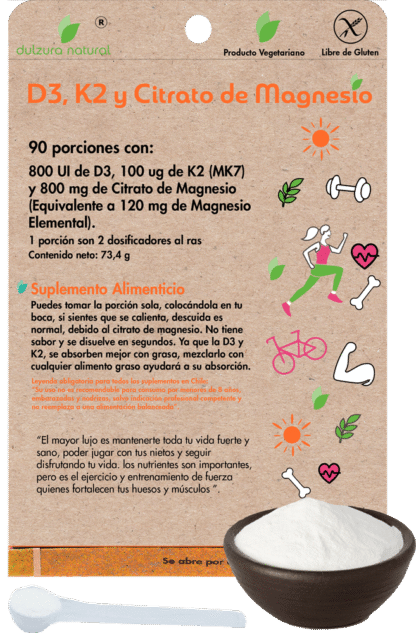 Dulzura Natural Vitamina D3+K2 y Citrato de Magnesio - 90 Porciones