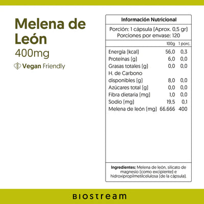 Hongo Melena de León Biostream - 120 Cápsulas
