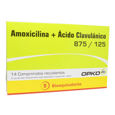 Amoxicilina/Ácido Clavulánico 875mg/125mg - 14 Comprimidos recubiertos - Farmacias Curie