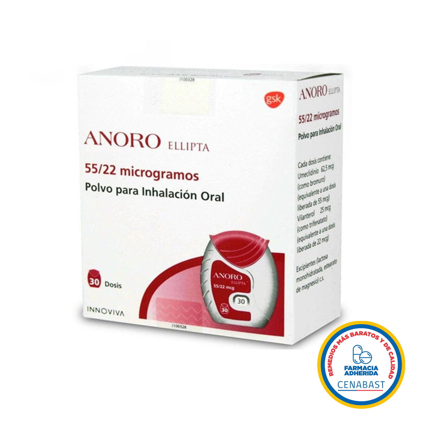 Anoro Ellipta Polvo para Inhalación 55/22 Medicamento Cenabast - Farmacias Curie