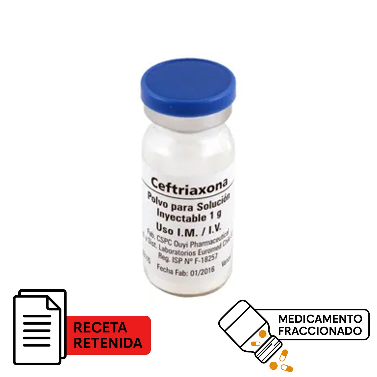 Ceftriaxona polvo para inyectable 1g x 1 Ampolla - Farmacias Curie