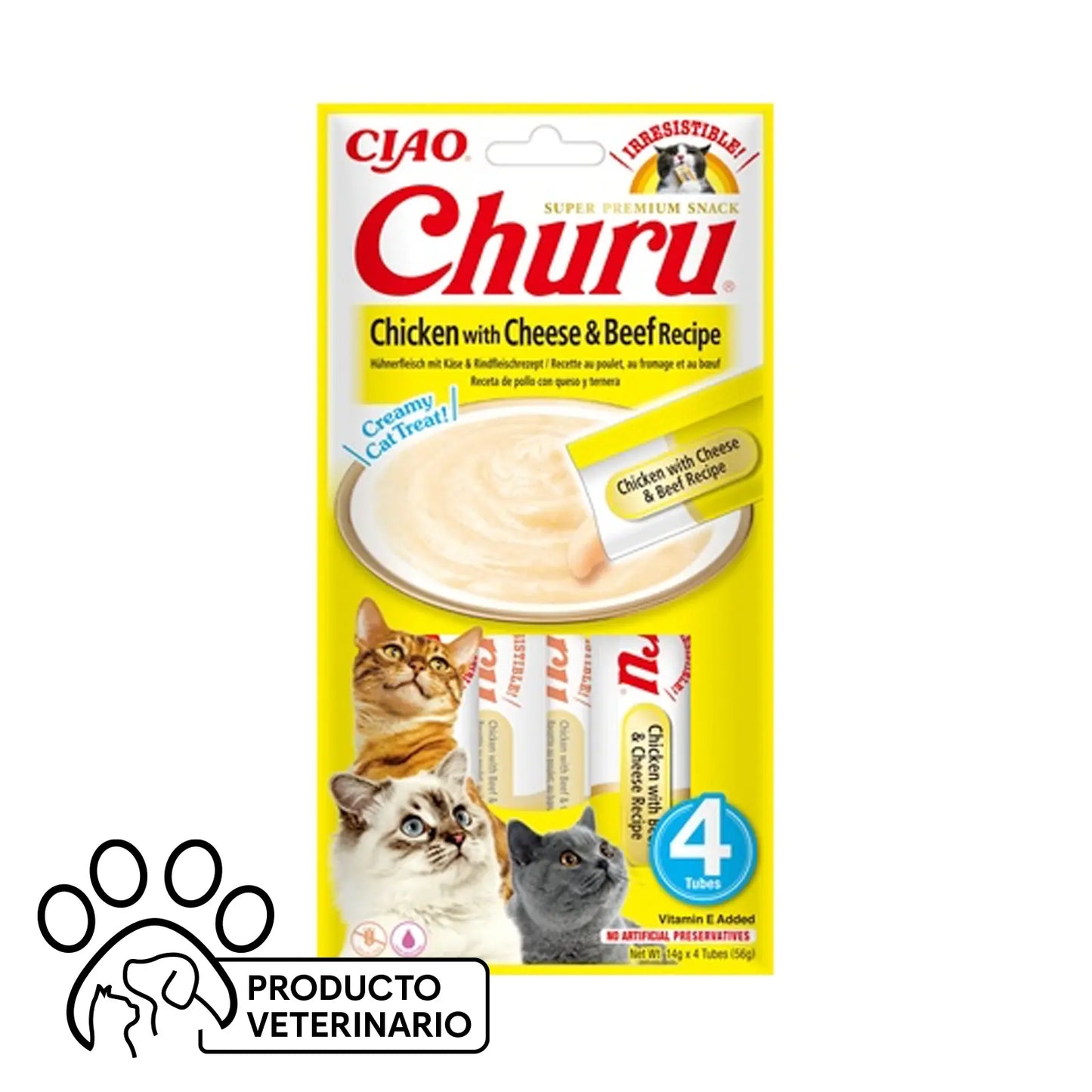 Churu Gato Sabor Pollo con Queso y Carne - 4 unidades - Farmacias Curie