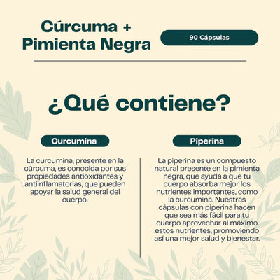 Cúrcuma + Pimienta Negra - 90 Cápsulas - Farmacias Curie