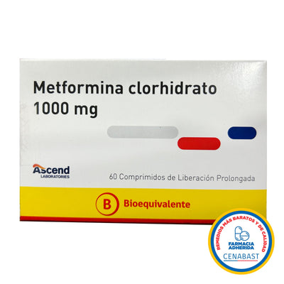 Metformina Comprimidos de Liberación Prolongada 1000mg Medicamento Cenabast - Farmacias Curie
