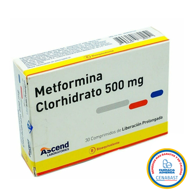 Metformina Comprimidos de Liberación Prolongada 500mg Medicamento Cenabast - Farmacias Curie