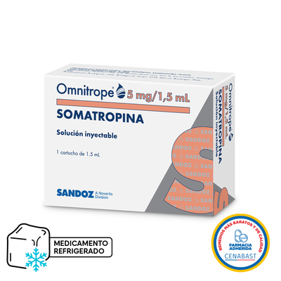 Omnitrope 5mg/1,5ml - 1 Cartucho de 1,5 mL - Medicamento Cenabast (Refrigerado) - Farmacias Curie