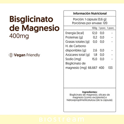 Bisglicinato de Magnesio 400mg - 120 Cápsulas