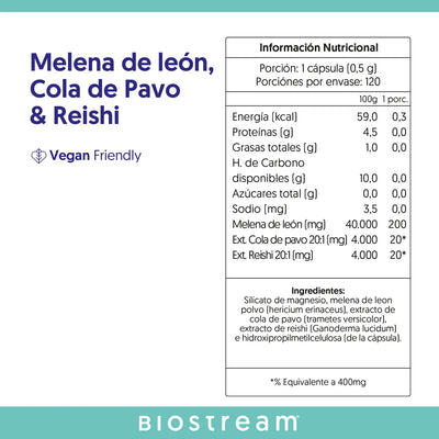 Triple Hongo Adaptógeno Biostream - 120 Cápsulas