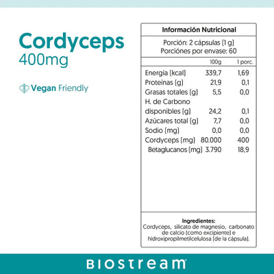 Hongo Cordyceps 400mg Biostream - 120 Cápsulas