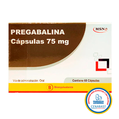 Pregabalina 75mg - 60 cápsulas - Medicamento Cenabast - Farmacias Curie