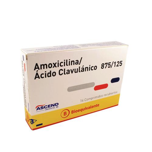 Amoxicilina/Ácido Clavulánico 875mg/125mg - 14 Comprimidos recubiertos - Farmacias Curie