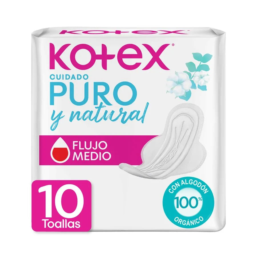 Kotex Cuidado Puro y Natural - 10 Toallas Higienicas