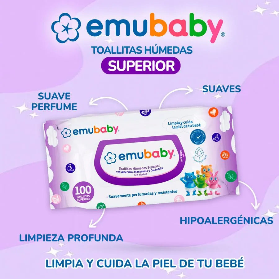 Emubaby Toallitas Húmedas Superior - 100 unidades