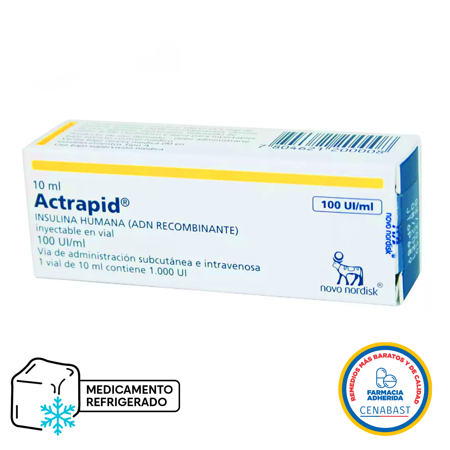 Actrapid 100UI/mL - 1 Vial de 10 mL - Medicamento Cenabast (Refrigerado)