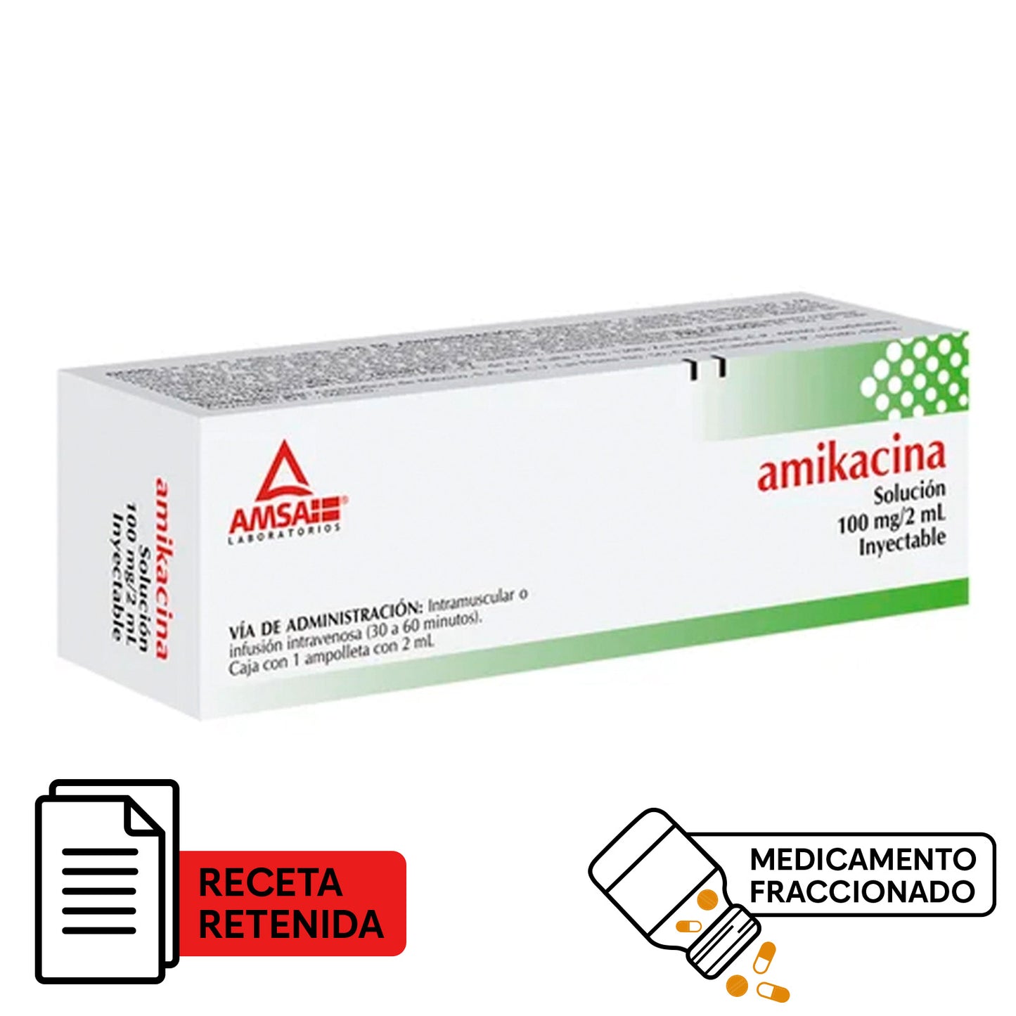 Amikacina Inyectable 100mg/2ml - 1 Ampolla