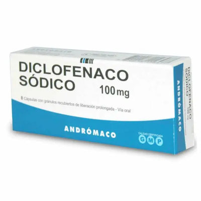 Diclofenaco 100mg - 8 Cápsulas con Granulos de Liberación Prolongada