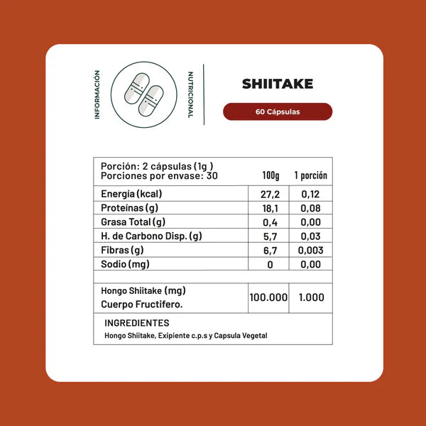 Hongo Shiitake - 60 Cápsulas