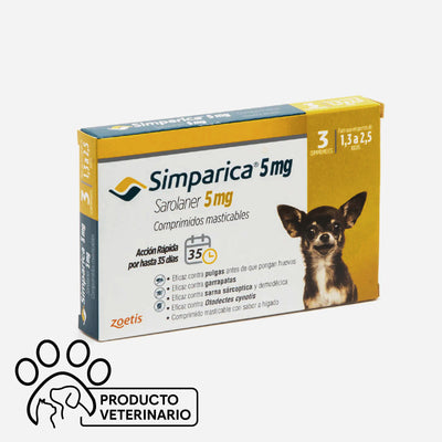Simparica Antiparasitario para Perros 5mg - 3 unidades