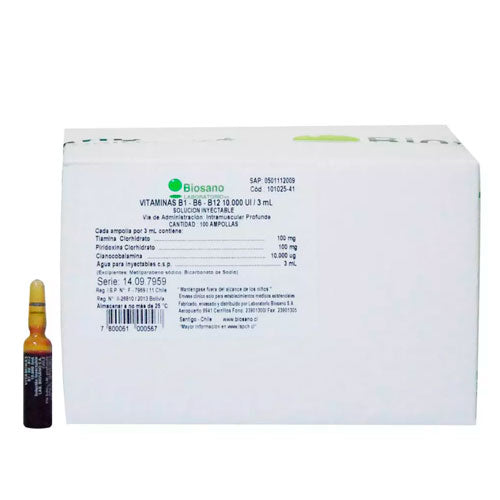 Vitaminas B1/B6/B12 Inyectable - 100 Ampollas - Envase Clínico