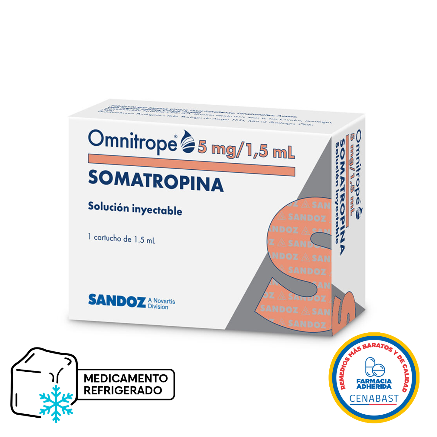 Omnitrope 5mg/1,5ml - 1 Cartucho de 1,5 mL - Medicamento Cenabast (Refrigerado)